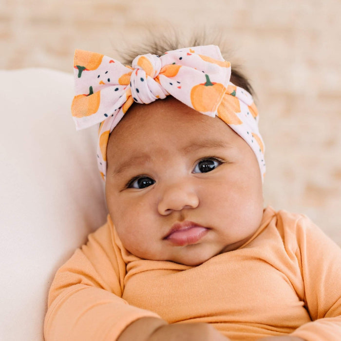 PRINTED KNOT: pumpkin-Baby Bling Bows
