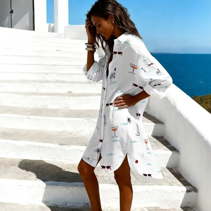 Printed Relaxed-fit Long-sleeve Lapel-collar Casual Dress – Premium 0 | RICALOUX