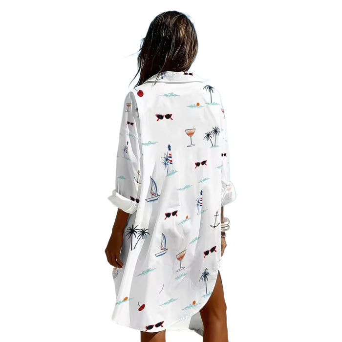 Printed Relaxed-fit Long-sleeve Lapel-collar Casual Dress – Premium 0 | RICALOUX