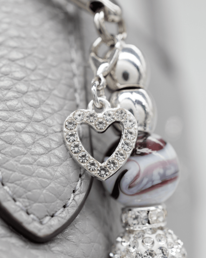 Silver plated rhinestone heart charm