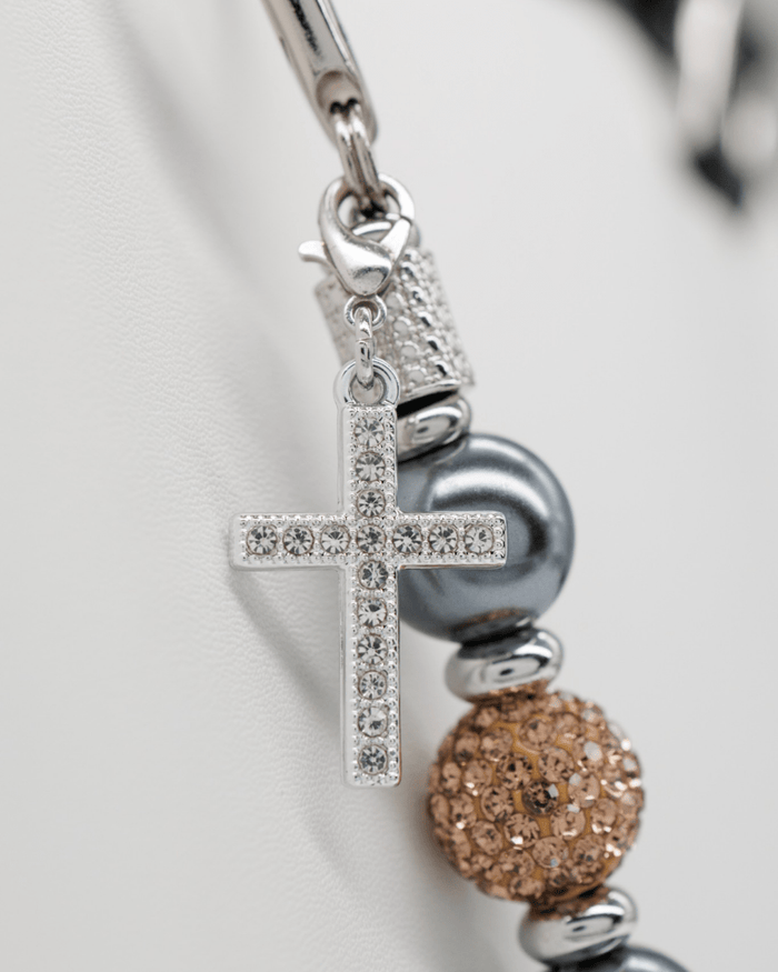 Silver plated micro pavé cross charm