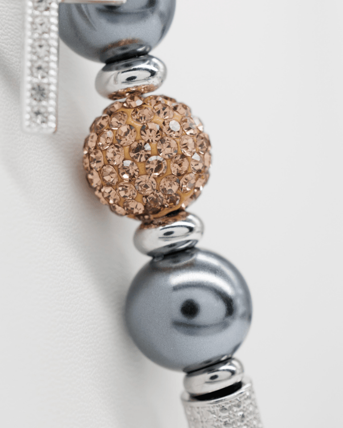 Austrian crystal center bead & grey pearlized glass