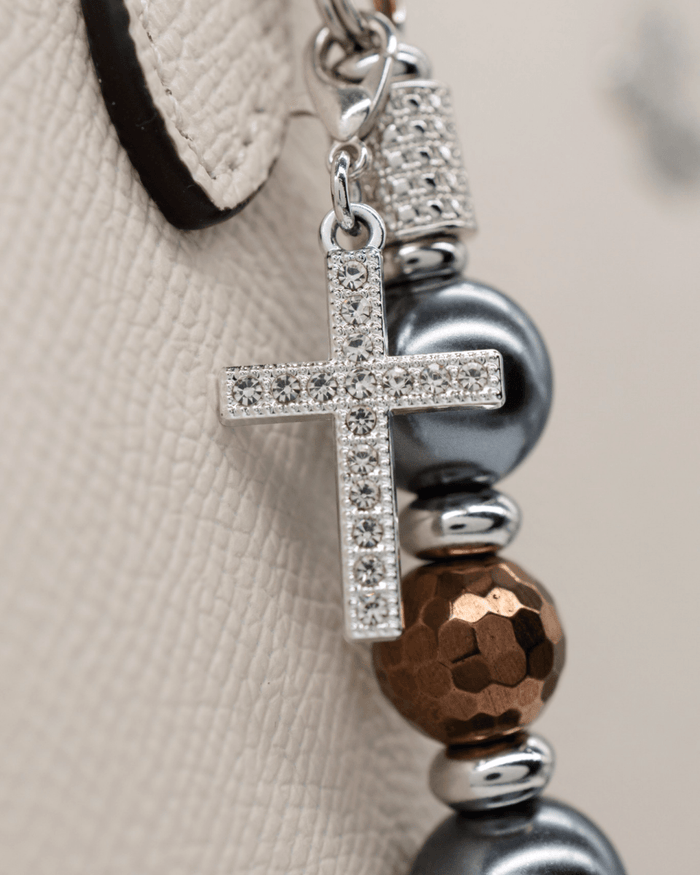 Silver plated micro pavé cross charm