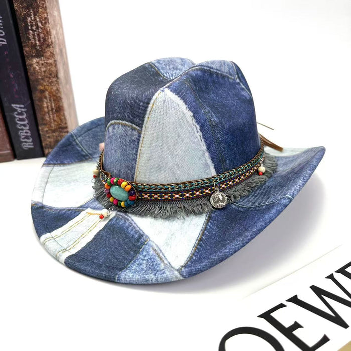 Retro Distressed Color-block Flat-top Jazz Hat by Ricaloux