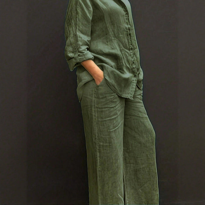 Reversible Long-sleeve Shirt Elastic-waist Trousers Solid-color Set by Ricaloux