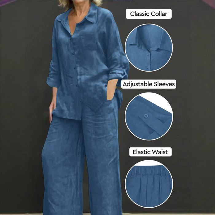 Reversible Long-sleeve Shirt Elastic-waist Trousers Solid-color Set by Ricaloux