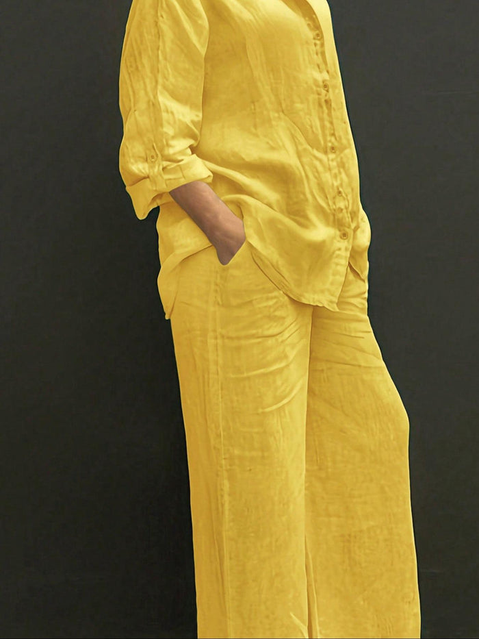 Reversible Long-sleeve Shirt Elastic-waist Trousers Solid-color Set – Premium 0 | RICALOUX