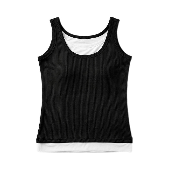 Ribbed Textured Color-block Faux Two-piece Camisole With Chest Pads – Premium 0 | RICALOUX