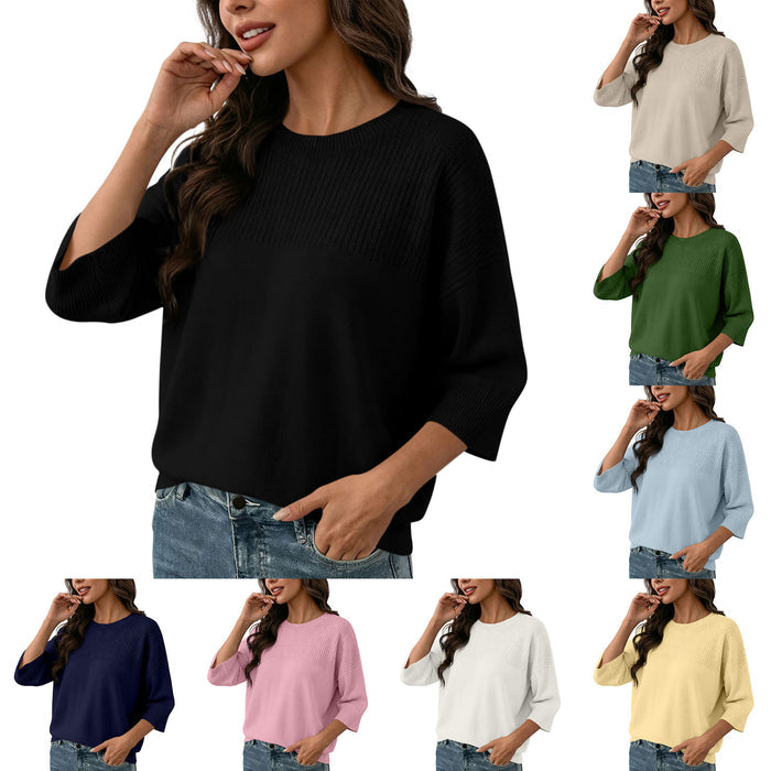 Round Neck Seven Quarter Sleeve Knitted Sweater For Women, Loose Fit And Slim Fit, Slim Fit Pullover Top – Premium 4 | RICALOUX