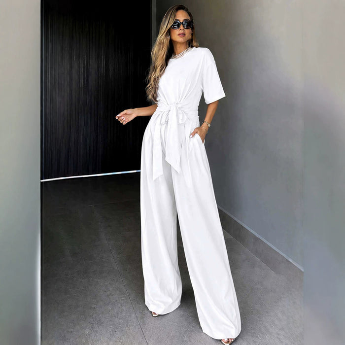 Round-neck Short-sleeve Top And Loose Wide-leg Pants Set – Premium 0 | RICALOUX