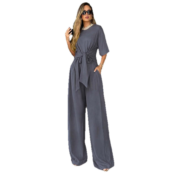 Round-neck Short-sleeve Top And Loose Wide-leg Pants Set – Premium 0 | RICALOUX