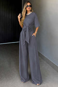Round-neck Short-sleeve Top And Loose Wide-leg Pants Set – Premium 0 | RICALOUX