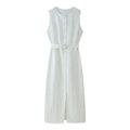 Round-neck Sleeveless Dress With A Belt And Single-breasted Buttons by Ricaloux