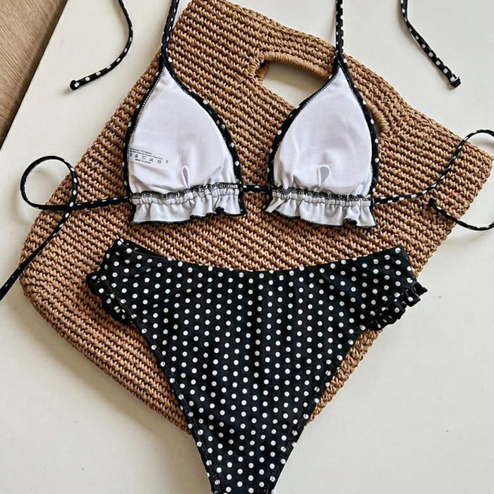 Ruffled Vintage Polka-Dot Swimsuit Two-Piece Set by Ricaloux