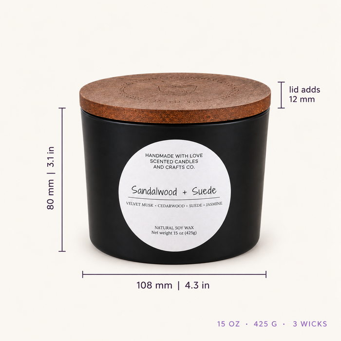 Sandalwood & Suede - 15oz 3-Wick Scented Candle