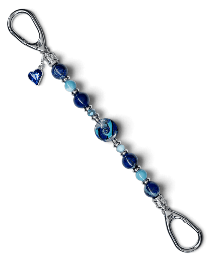 LD Keyfinder Sapphire Allure featuring blue jasper, larimar, artisan glass beads, and a sapphire heart charm.