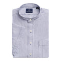 SEERSUCKER BANDED COLLAR SHORT SLEEVE POPOVER SHIRT - BLUE STRIPE