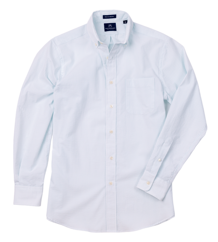 SEERSUCKER BUTTON DOWN SPORT SHIRT - MINT STRIPE