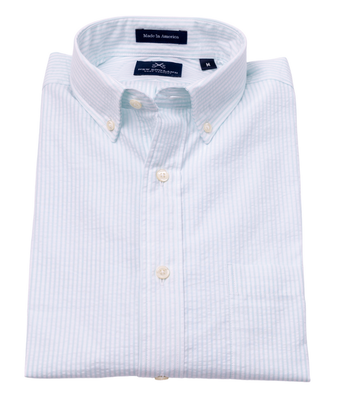 SEERSUCKER BUTTON DOWN SPORT SHIRT - MINT STRIPE