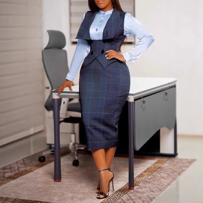 Sexy Buttoned Plaid Pencil Skirt And Bodycon Skirt Set – Premium 0 | RICALOUX