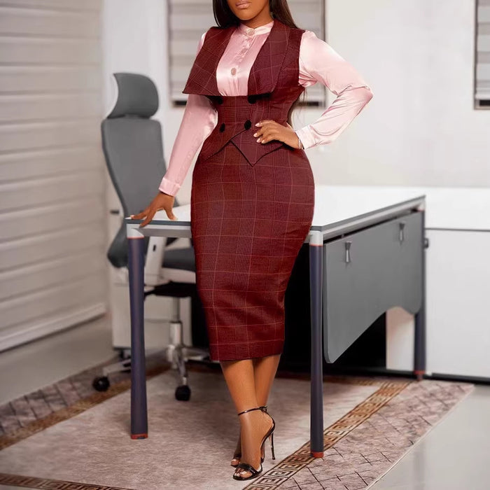 Sexy Buttoned Plaid Pencil Skirt And Bodycon Skirt Set – Premium 0 | RICALOUX