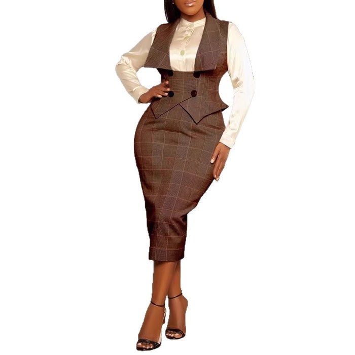Sexy Buttoned Plaid Pencil Skirt And Bodycon Skirt Set – Premium 0 | RICALOUX