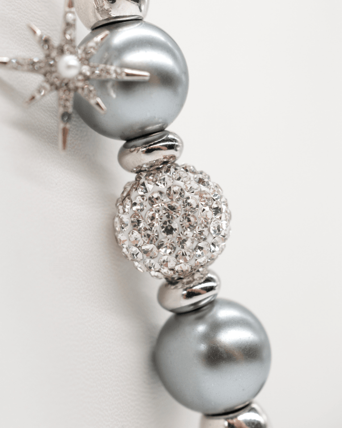 White Austrian crystal center bead & grey pearlized glass