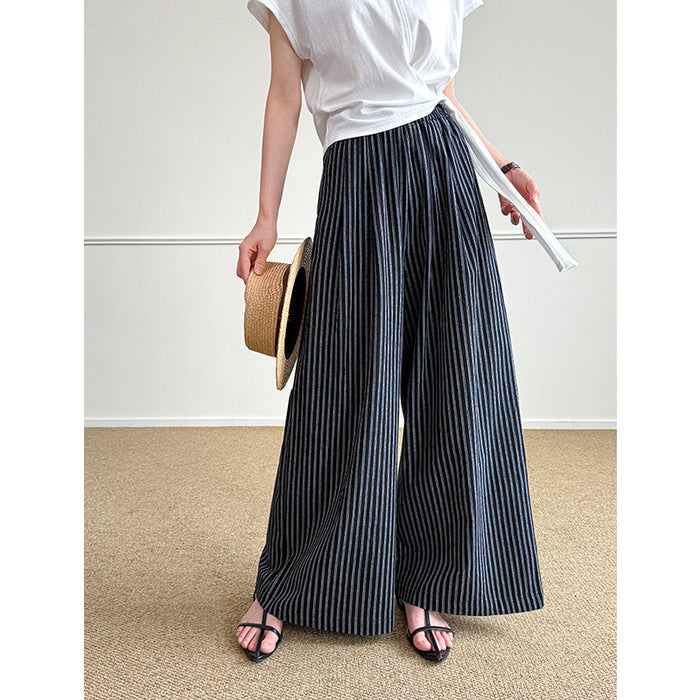 Simple Vertical-striped Casual Pants For Women Relaxed And Loose-fitting by Ricaloux