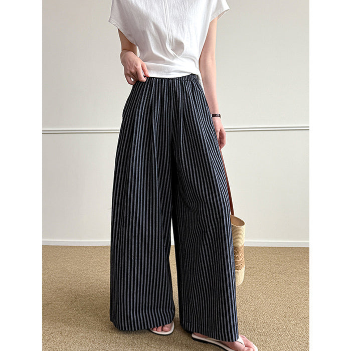 Simple Vertical-striped Casual Pants For Women Relaxed And Loose-fitting by Ricaloux