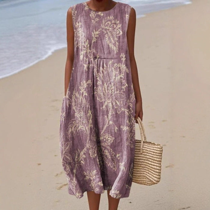Sleeveless Pocketed Casual Printed Dress With A Sophisticated Vibe by Ricaloux