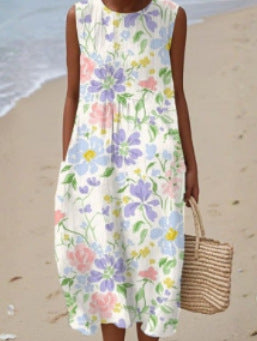 Sleeveless Pocketed Casual Printed Dress With A Sophisticated Vibe by Ricaloux