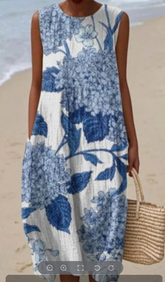 Sleeveless Pocketed Casual Printed Dress With A Sophisticated Vibe by Ricaloux