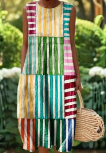 Sleeveless Pocketed Casual Printed Dress With A Sophisticated Vibe by Ricaloux