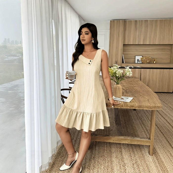 Sleeveless Slightly Sloped-neck Casual Resort Dress – Premium 0 | RICALOUX