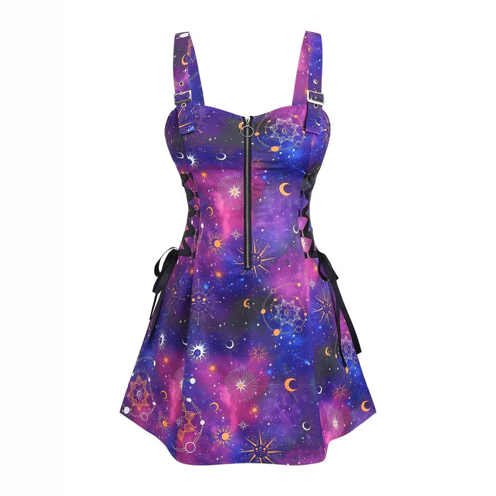 Slimming Figure-hugging Spaghetti-strap Printed Dress With A Zipper by Ricaloux