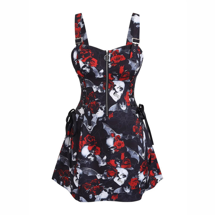 Slimming Figure-hugging Spaghetti-strap Printed Dress With A Zipper by Ricaloux
