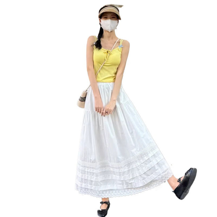 Slimming Lace-Patch Flared Skirt With Elastic Waist – Premium 0 | RICALOUX