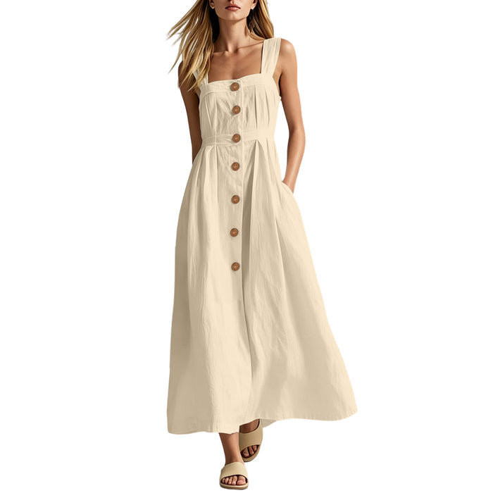 Solid-color Decorative-Button Womens Casual Dress by Ricaloux
