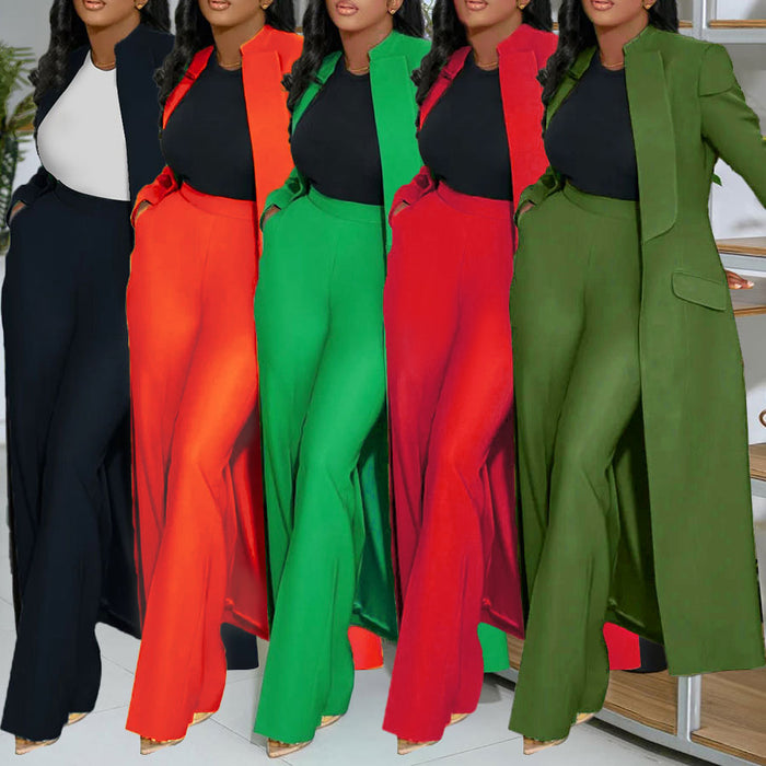 Solid-color Lapel Long Blazer Two-piece Set – Premium 0 | RICALOUX