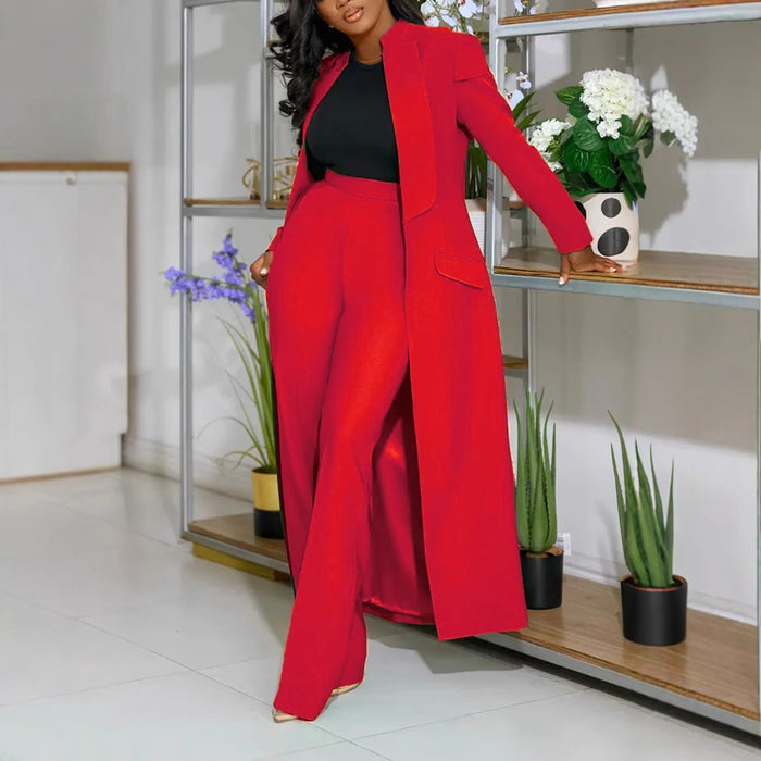Solid-color Lapel Long Blazer Two-piece Set – Premium 0 | RICALOUX