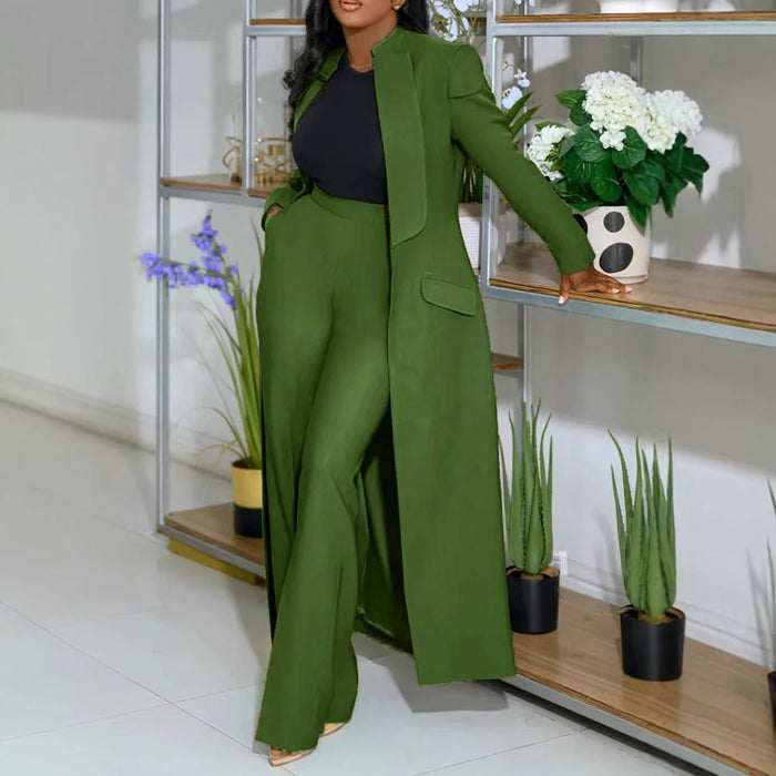 Solid-color Lapel Long Blazer Two-piece Set – Premium 0 | RICALOUX