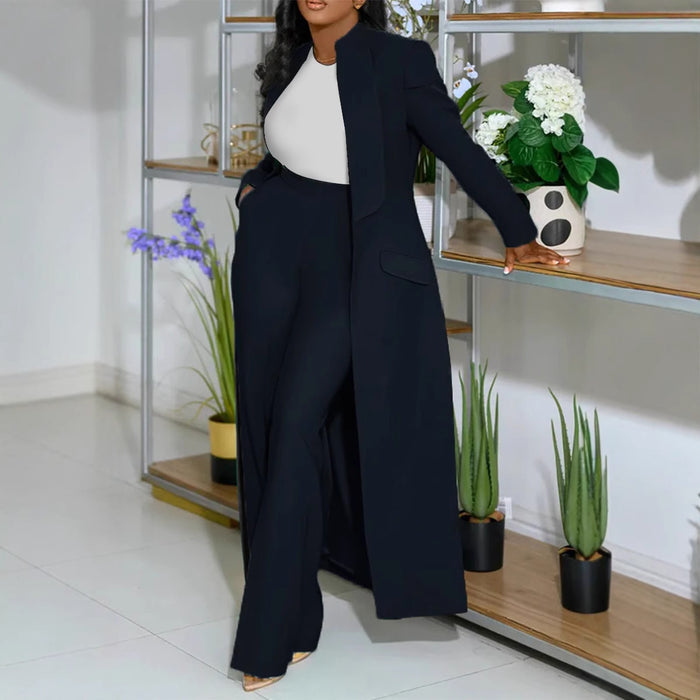 Solid-color Lapel Long Blazer Two-piece Set – Premium 0 | RICALOUX