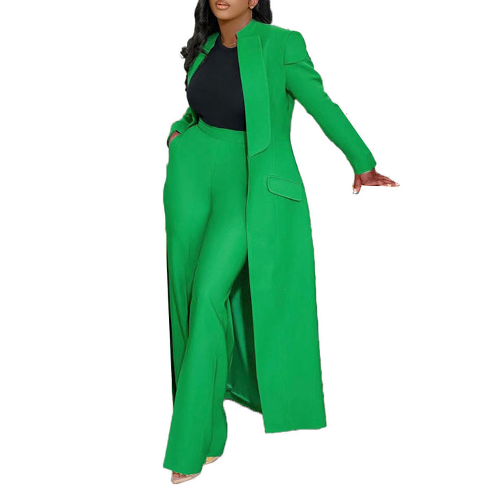 Solid-color Lapel Long Blazer Two-piece Set – Premium 0 | RICALOUX