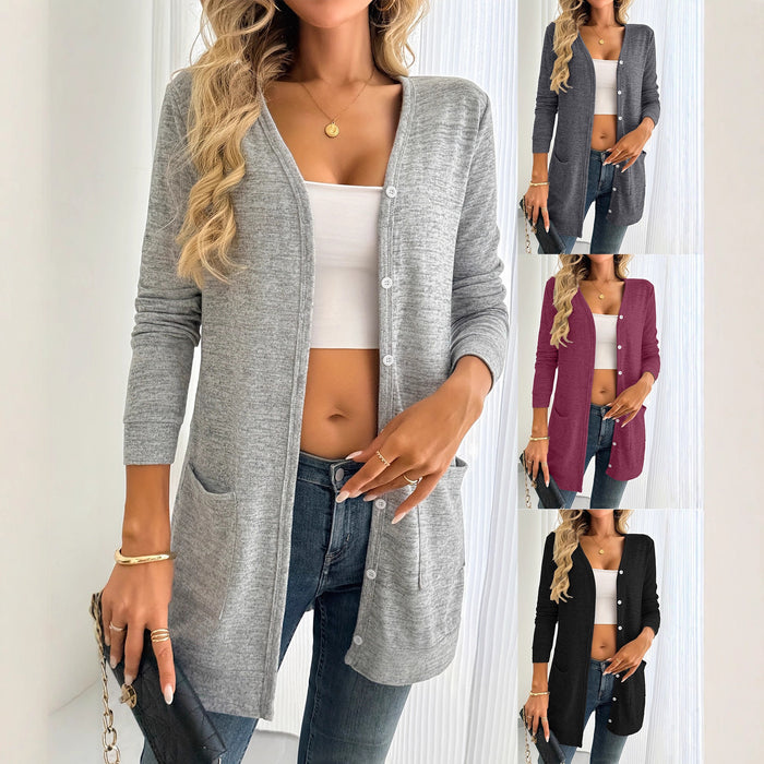 Solid-color Loose-fitting Long-sleeve Cardigan With Pockets – Premium 0 | RICALOUX