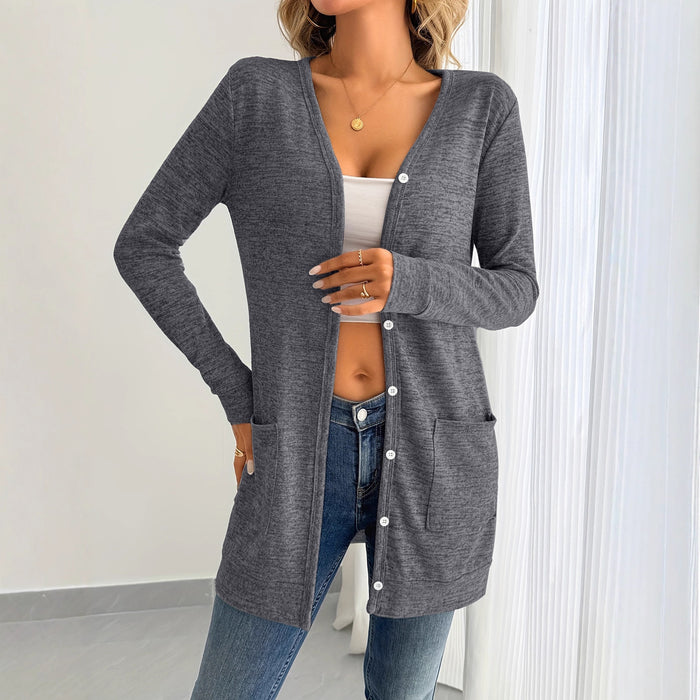 Solid-color Loose-fitting Long-sleeve Cardigan With Pockets – Premium 0 | RICALOUX