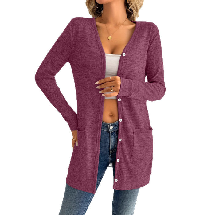 Solid-color Loose-fitting Long-sleeve Cardigan With Pockets – Premium 0 | RICALOUX