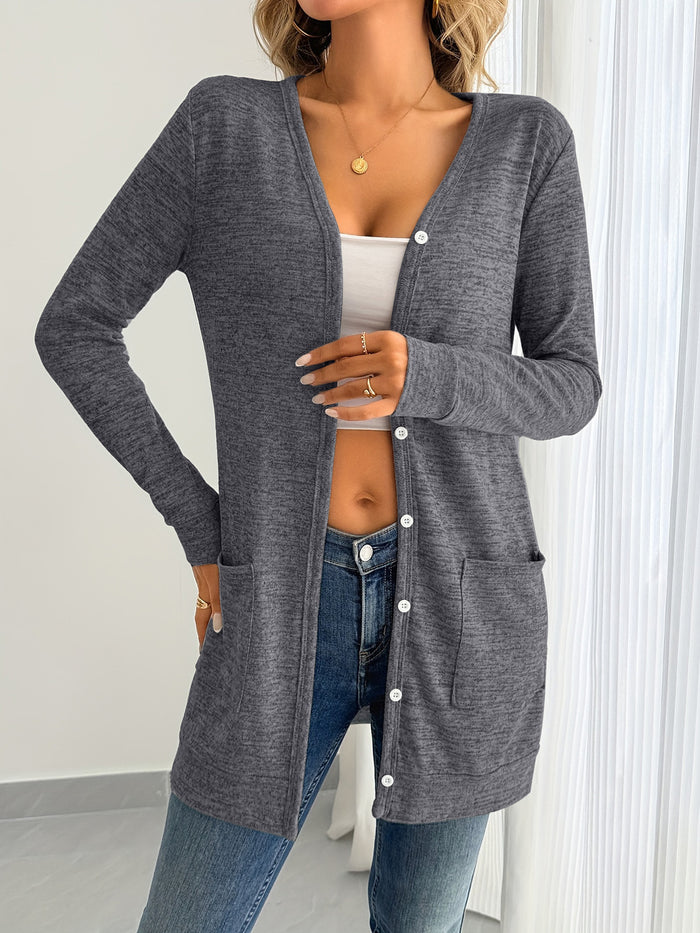 Solid-color Loose-fitting Long-sleeve Cardigan With Pockets – Premium 0 | RICALOUX