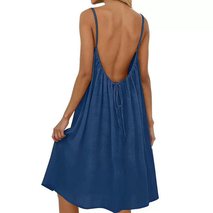 Spaghetti Strap Backless Dress Sleeveless Bodycon Fit Casual Evening Dress For Daily Wear Holiday Outfit by Ricaloux