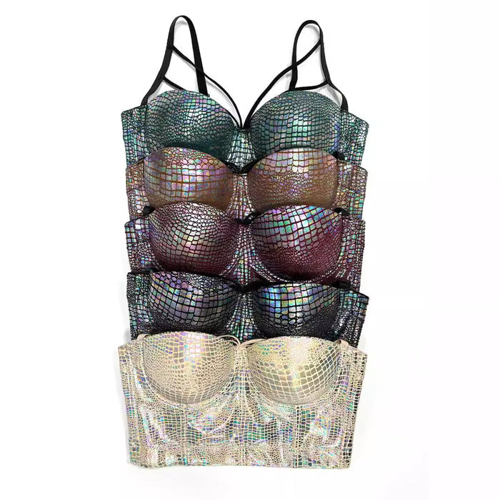 Sparkling Snakeskin-embossed Gold-stamped Strap Bra With Cup Support by Ricaloux