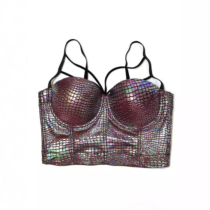 Sparkling Snakeskin-embossed Gold-stamped Strap Bra With Cup Support by Ricaloux